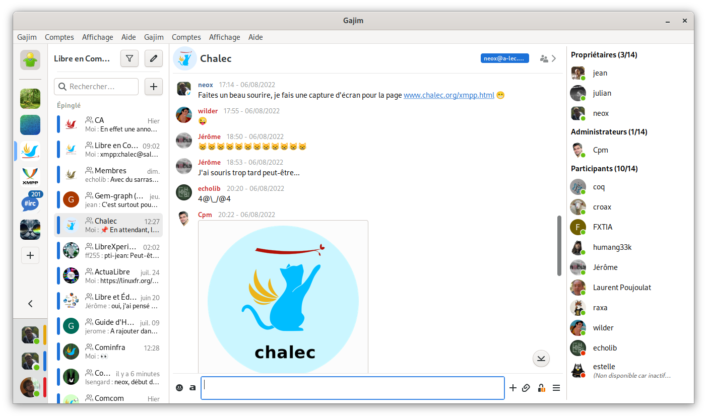 Copie d'écran du client XMPP Gajim